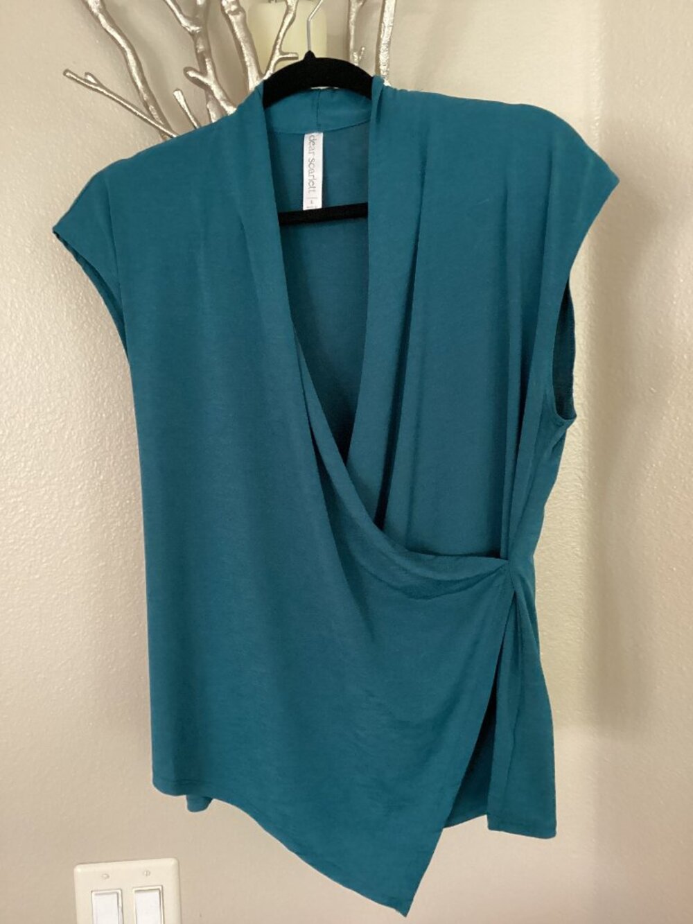 Dear Scarlett teal wrap blouse, top, size large